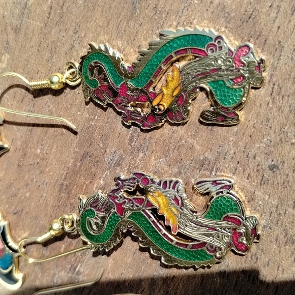 Vintage Wild Bryde Hummingbird , Dragon & Butterfly Cloisonne Enameled Dangling - Picture 3 of 9